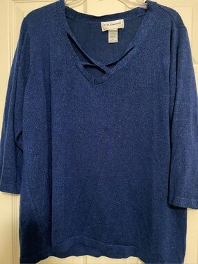 C.D. Daniels Blue V-Neck Sparkle Knit Sweater